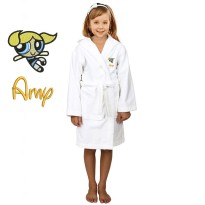 Yellow Puff Cartoon Design & Custom Name Embroidery on Kids Hooded Bathrobe